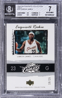2003-04 UD "Exquisite Collection" Gold #78 LeBron James Rookie Card (#18/25) - BGS NM 7